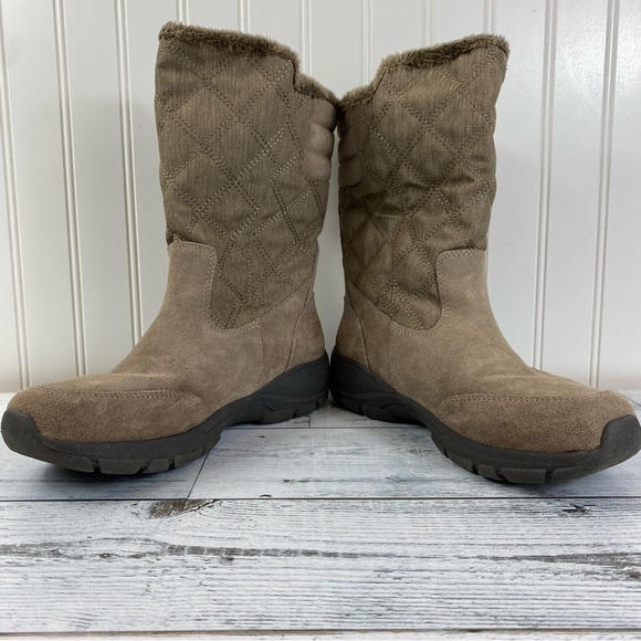 Lands End Boots Tan Suede All Weather Quilted Zip Winter Boots Women’s 7 B - Picture 8 of 10